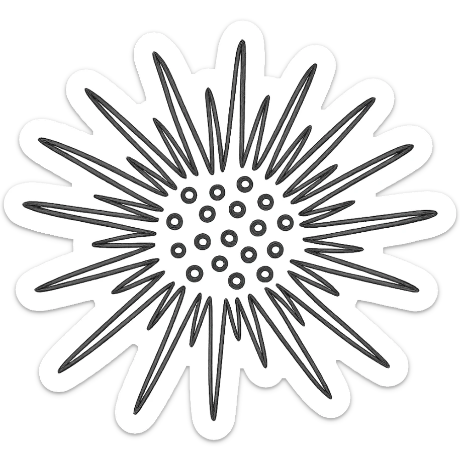 Sea urchin illustration matching the logo style, clean hand-drawn blue lines, minimal, no text, transparent background. sticker
