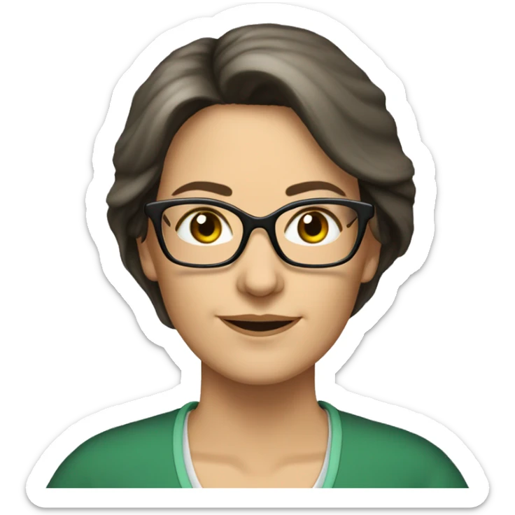 female teacher 56 years old green eyes brunette hair with glasses sticker