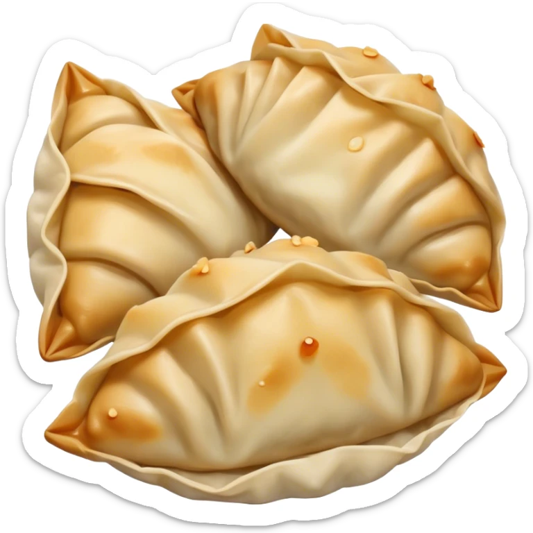 Gyoza Cinematic Realistic Gyoza Dish Emoji, depicted in a close-up view of 1 to 2 delicate dumplings with a crisp, golden exterior and savory filling, rendered with exquisite detail and dynamic lighting. sticker