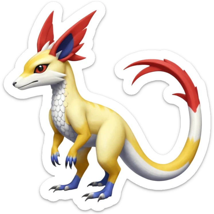 Colorful realistic flurry furry scaly Latias-Vernid-Lombax-Renamon-Zeraora-Bastet-Fakémon-hybrid-fusion-creature, full body sticker
