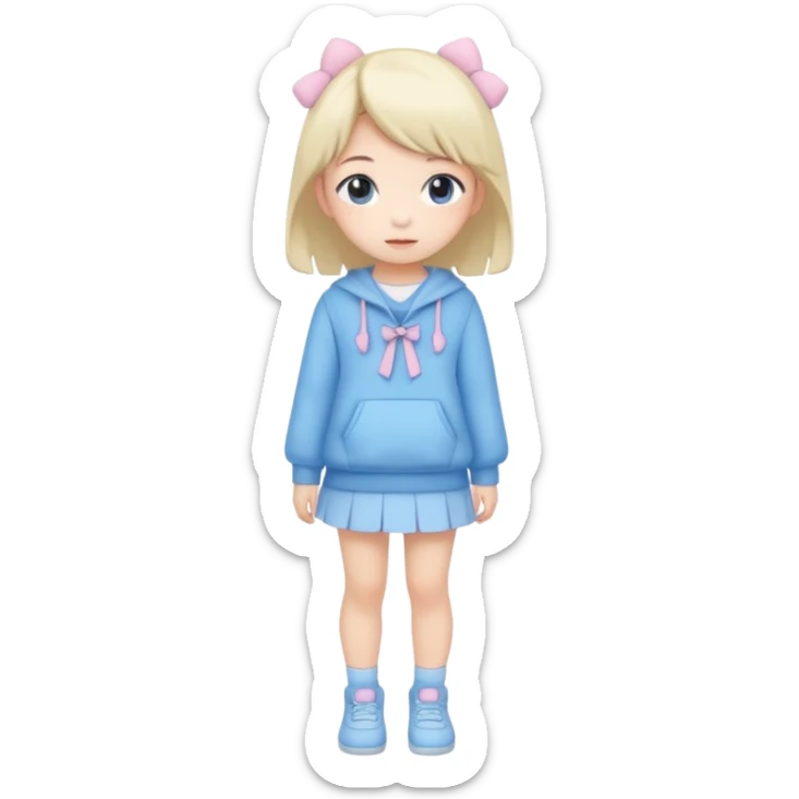Kawaii girl Japanese full body blue pastel sticker