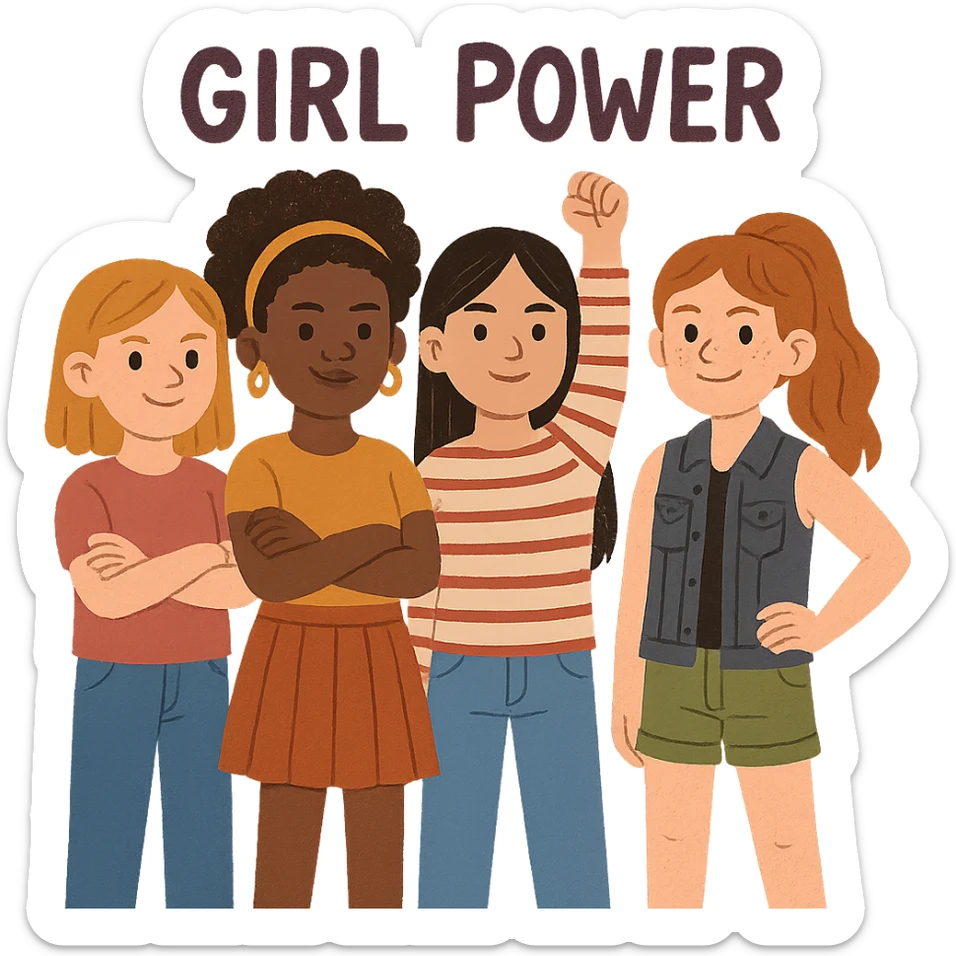 girl power, group of diverse girls standing strong, no background sticker