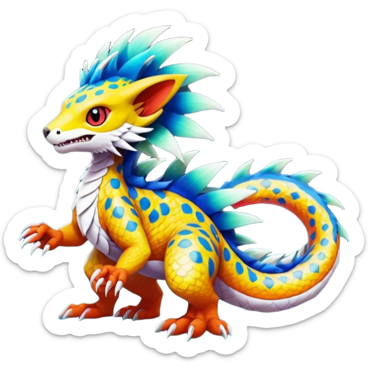 Colorful Exotic Pokémon-Digimon-Monster-Beast-Fakémon-hybrid-creature (full body) sticker
