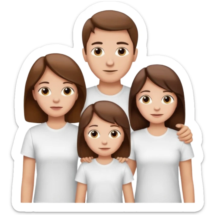 boy with brown hair in white T-shirt,with mom, dad and twin sisters sticker