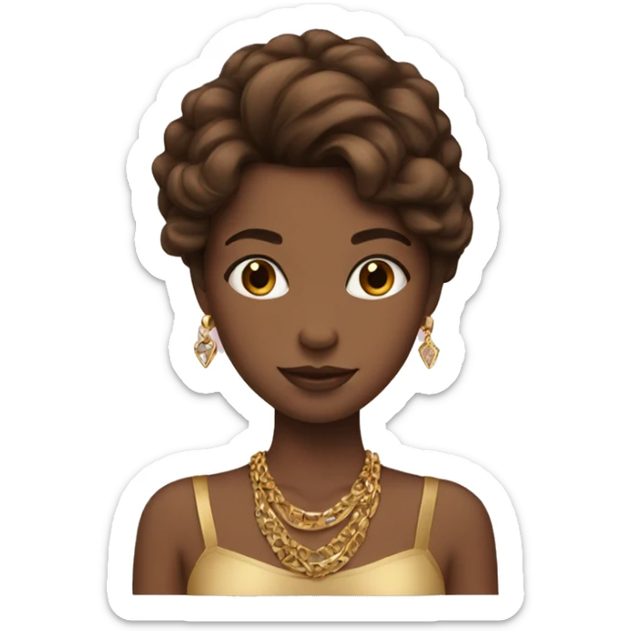 girl with brown hair and gold jewelry  sticker