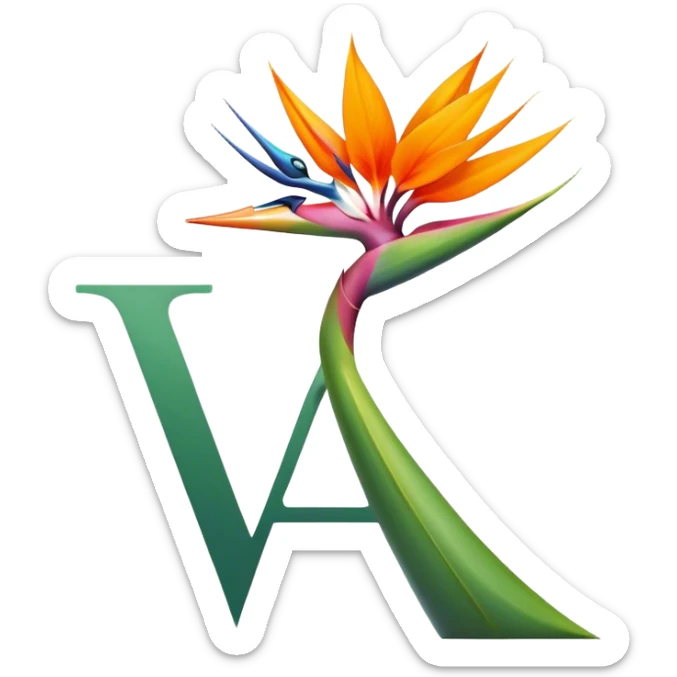 the flower the bird of paradise logo with the letter A sticker