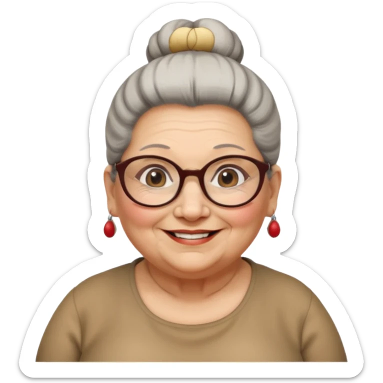 fat old woman with big bun hair and glassess, no earrings sticker