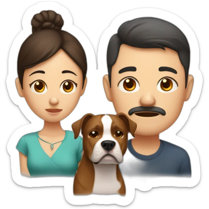 Sad Man with Chinese wife and brown Staffordshire terrier dog sticker
