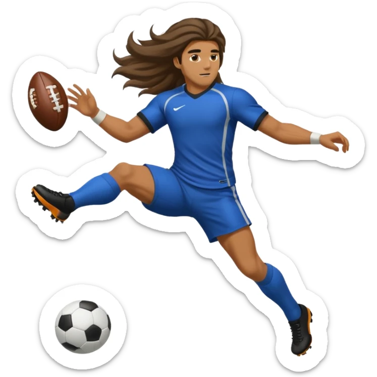 Long Haired Football Players, Male player with long hair kicking ball sticker