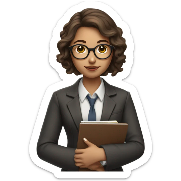 girl with glasses and brown hair who is a psychologist and holds a pen with a notebook in her hand sticker