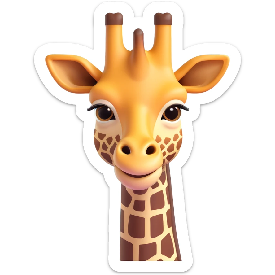 3D emoji of a giraffe head with neck, minimal details, cute and approachable sticker