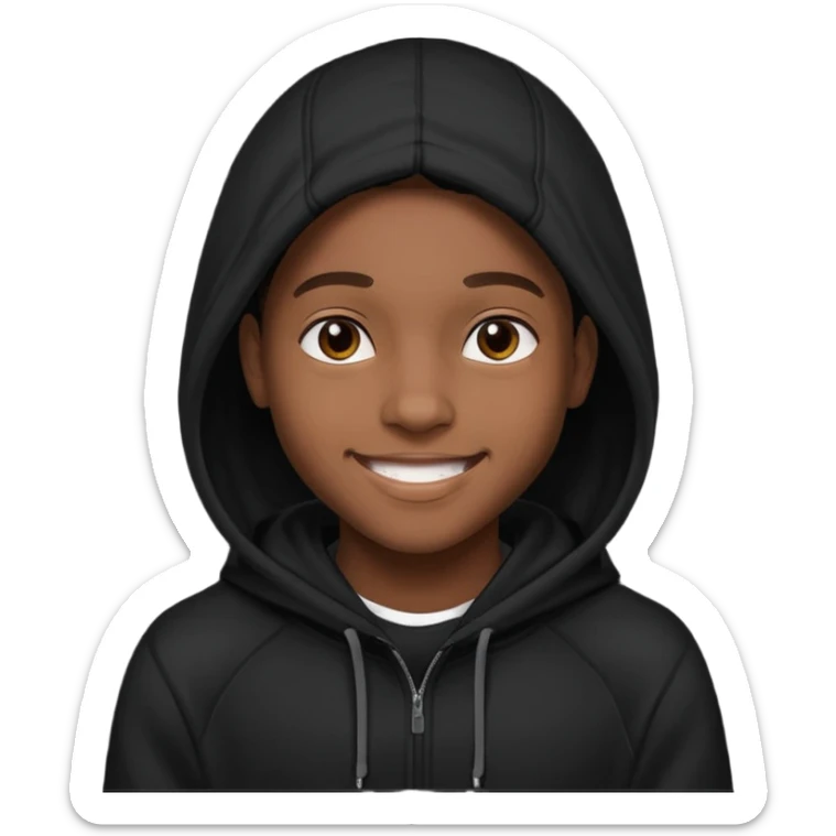 black young adult in a hoodie with care free persona sticker