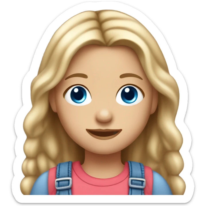 Little white girl with long dark blonde hair, blue eyes and small butterfly earrings and dungarees sticker