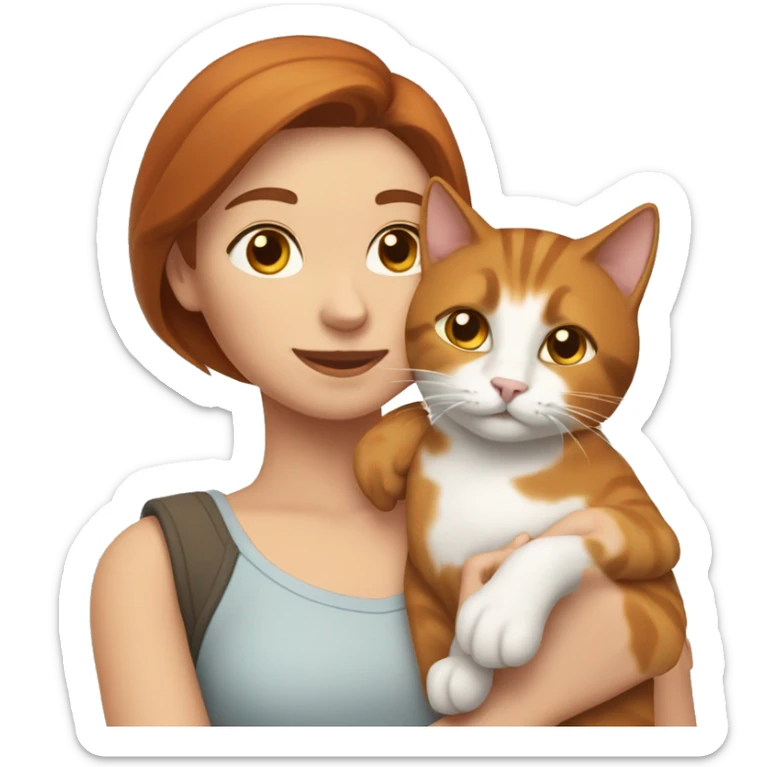 a woman with brown hair holds a ginger cat in one hand and a gray and white cat in the other sticker