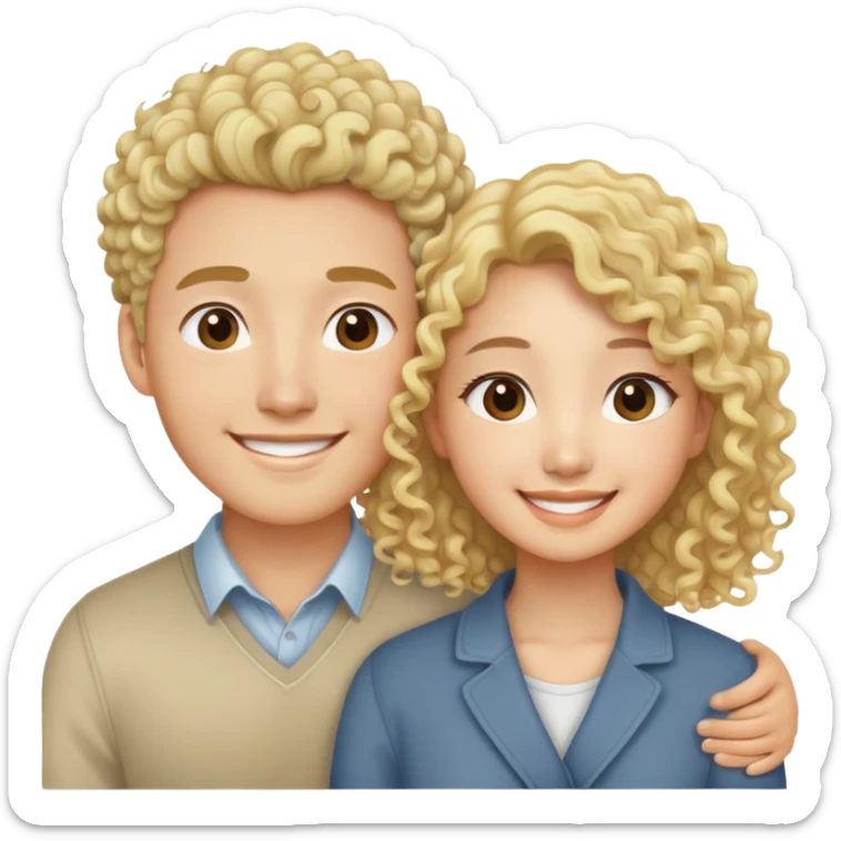 Asian girl and blonde curly hair guy couple couple sticker