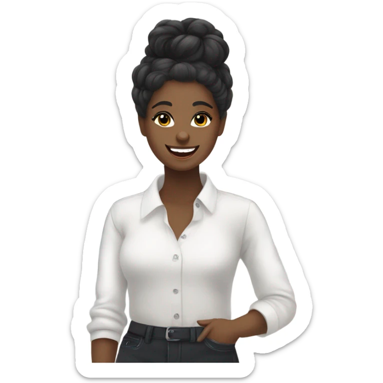 A cute and happy bichon frise with a hair in a bun black hair woman at the airport  sticker