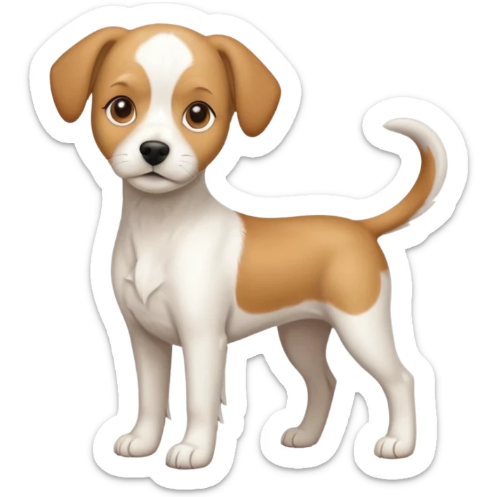 a full body white beagle x maltese x chi dog the size of a kelpie with light brown ears and a light brown patch on one eye sticker