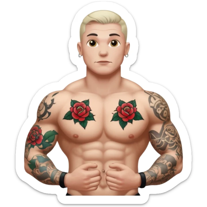 tattoo man, white skintone, more highlight the tattoo, body builder, tatto on chest, more tattoos. sticker
