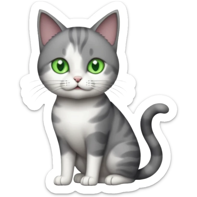 full body dumb looking large short hair dark grey and white cat sticker