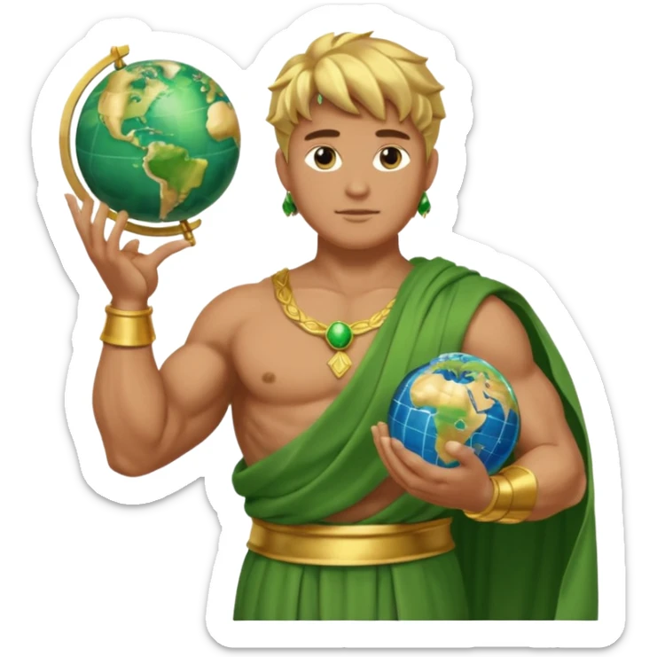 God of earth give a globe in his hand  across his body  give me more than half body  sticker