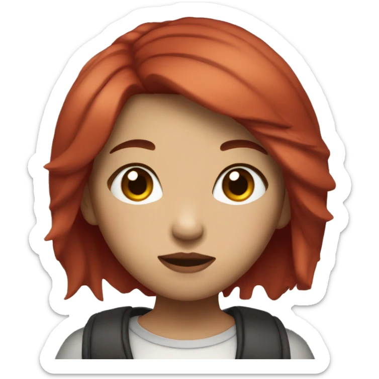 Emoji girl, shoulder-length, with short red hair, Asian appearance, black eyes and lip piercings sticker