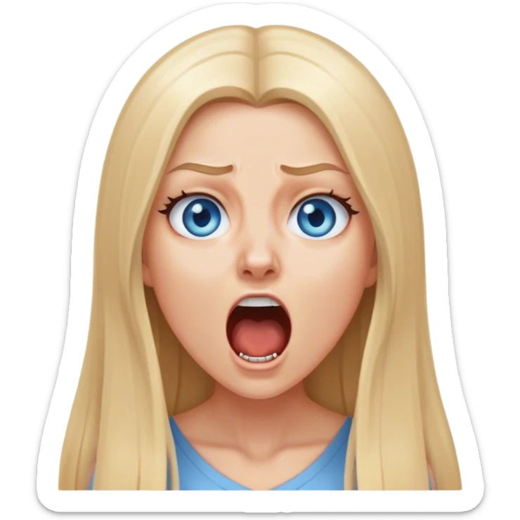 beautiful white girl with long straight blonde hair blue eyes screaming yelling upset sticker