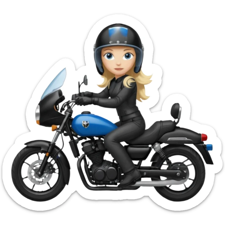 moça cabelo comprido loira de olho azul de capacete em uma moto honda preta  sticker