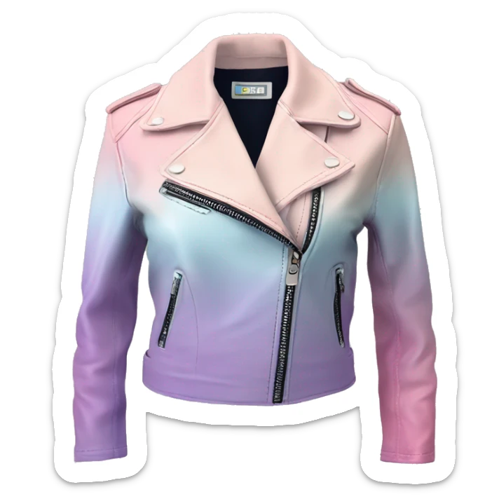 Realistic isolated side view of a pastel pink,pastel blue,and pastel purple ombre bolero fashion leather jacket with rolled sleeves. sticker