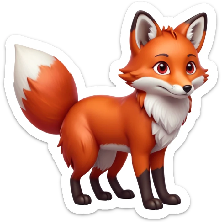 cinematic-noble [fox]-realistic-full-body-standing on all fours-emoji,-tail-tucked-close,-head-tilted-dramatically,-fox-[red]-fur,-simplified-yet-realistic-focused-features,-highly-detailed,-glowing-with-an-almost-sarcastic-glow  expressive eyes sticker