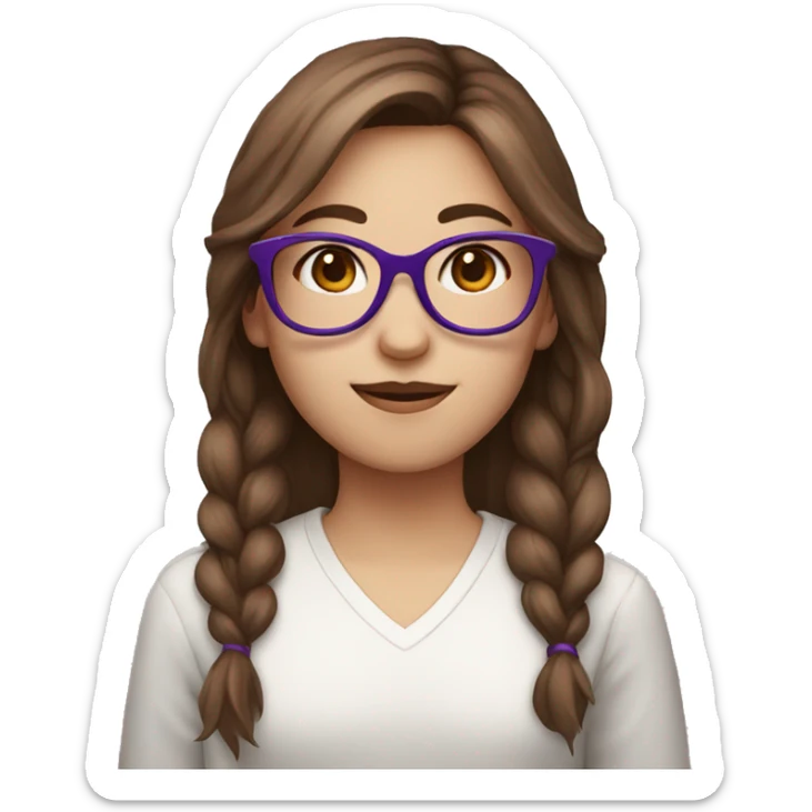 girl with purple glasses, brown hair, pinytail, white skin sticker