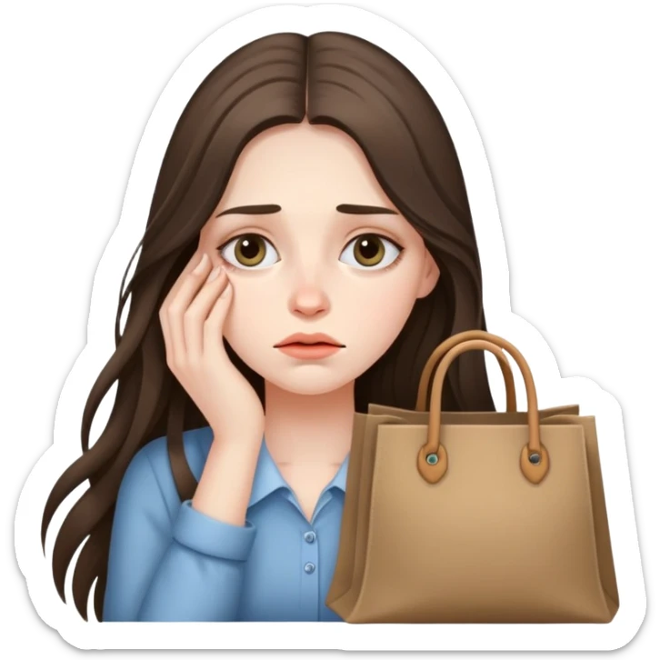 beautiful pale brunette girl with long hair tired with bags under her eyes sticker