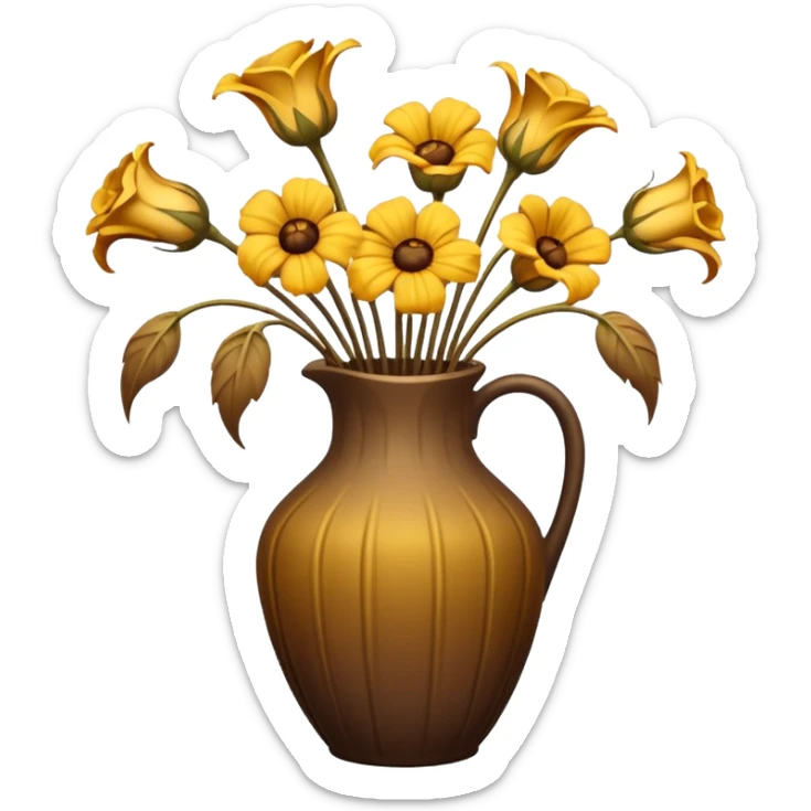 completely wilted flowers all drooping over the edges of a vase, every flower sticker