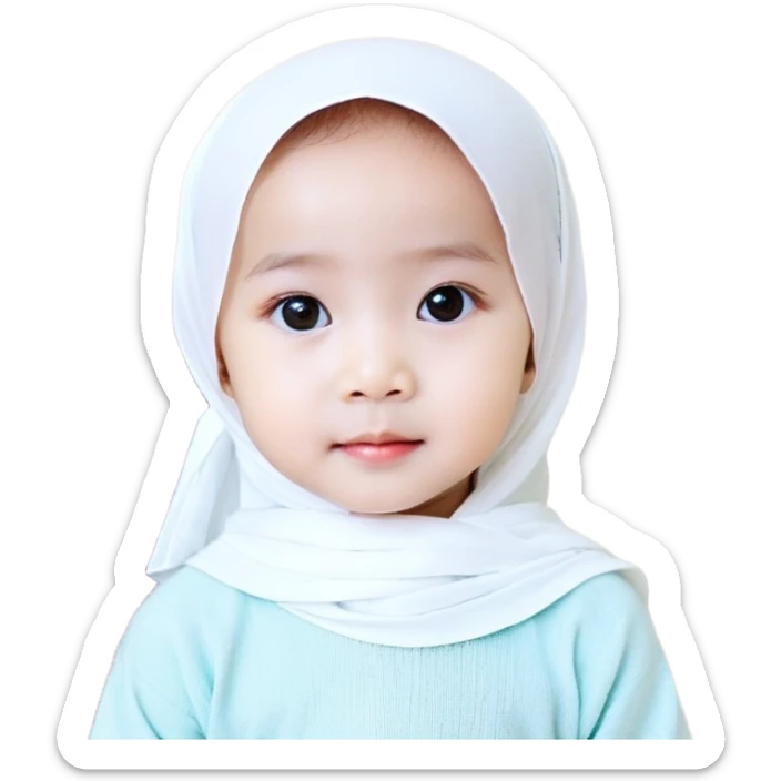 bé 10 tuổi, da trắng, có vết bẩn màu nâu trên má, tóc ngắn, xoăn, màu đen, áo màu xanh lá cây, nửa thân trên sticker