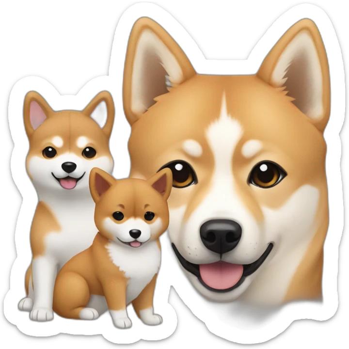 Cute and small Shiba and a big white Hokkaido dog and their mistress, a woman with brown and curly hair sticker