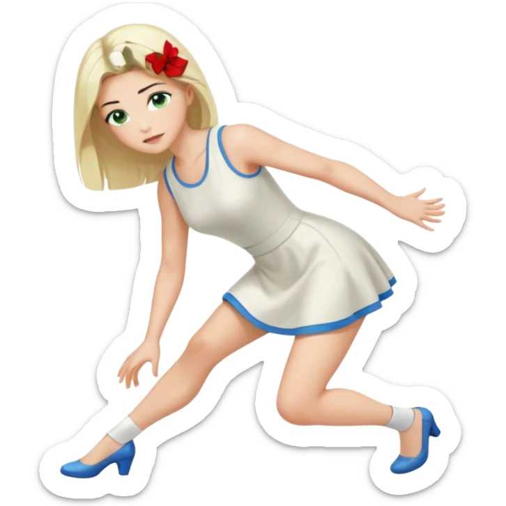 prince, black hair, blue eyes, garment, woman, blonde hair, green eyes, bending knee, sleveless white dress, sticker