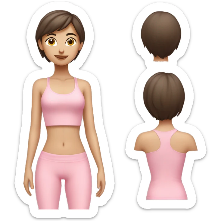 Brunette short hair yoga girl light pink clothes n sticker