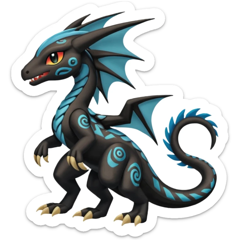 Meloetta-Stitch-Zekrom-Salandit-fusion, full body, tribal markings  sticker