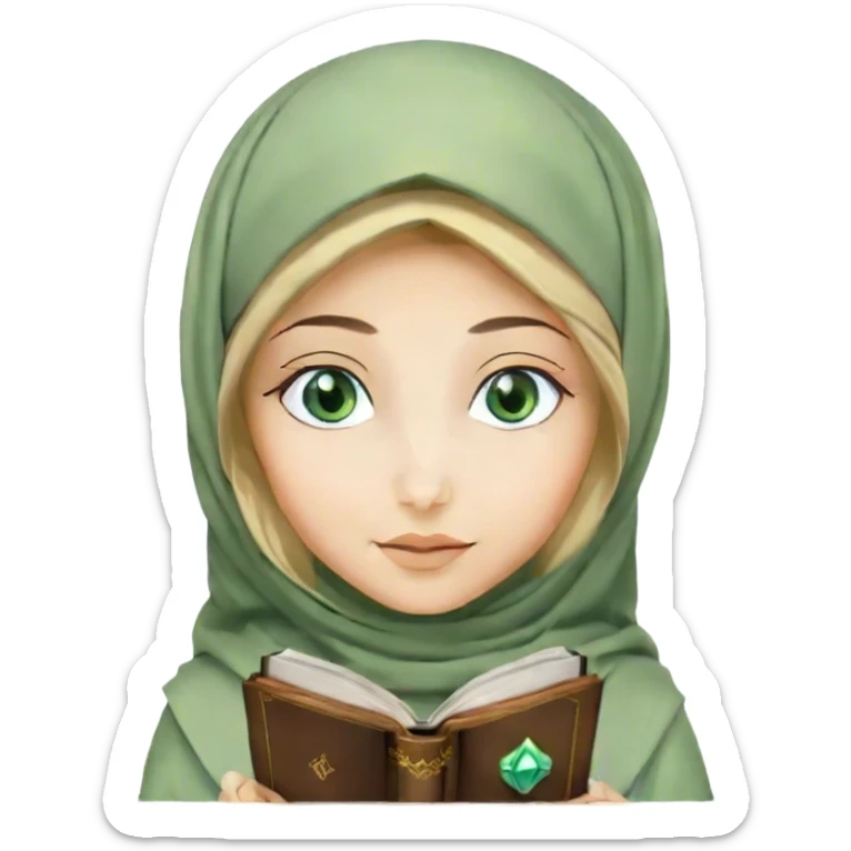 Turkish blonde green diamond design Hijabi girl with blue eyes and beautiful finish reading quran sticker