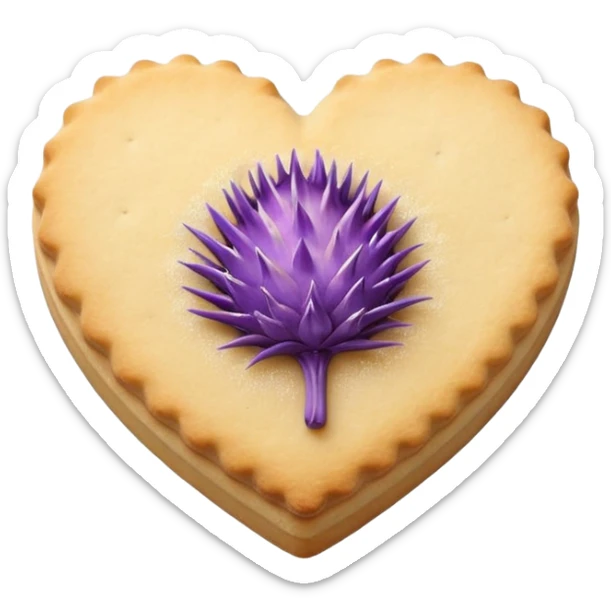 Realistic shortbread cookie in the shape of a heart with Thistle jelly middle filling and sprinkled powder sugar on top. sticker
