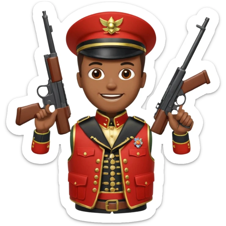 african american grinning toy soldier bloody vest with 2 guns sticker