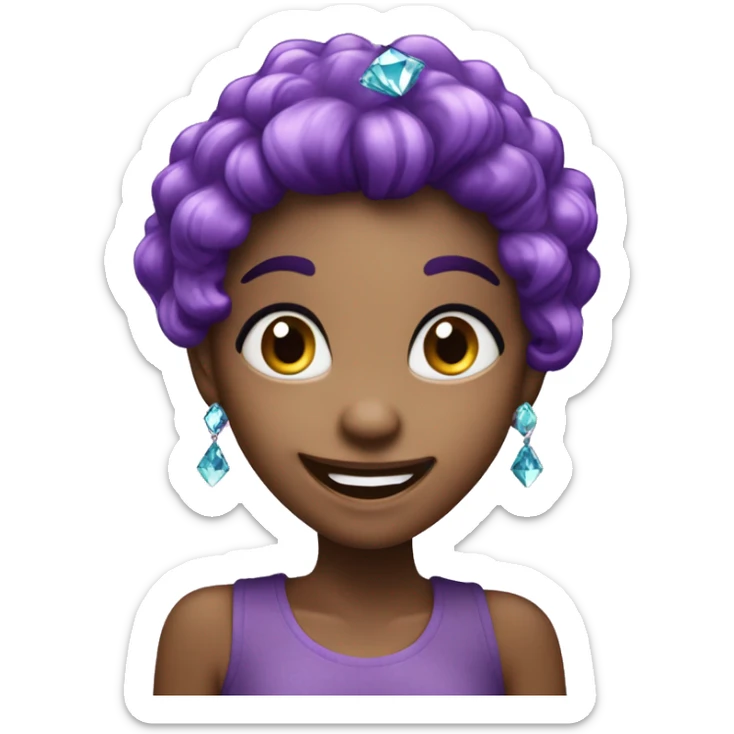 one girl with purple diamond hair made from purple crystals or diamonds or jewels, she is feeling happy and elated and excited sticker