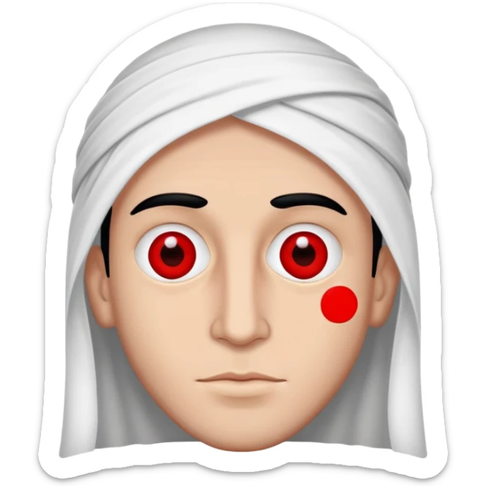 Super idol with only half of his fave being visible and he has no eyes but halfway through appears 2 red dots as eyes and super idol is a Cold War (if it was in the Middle East) color and the background is pitch black  sticker