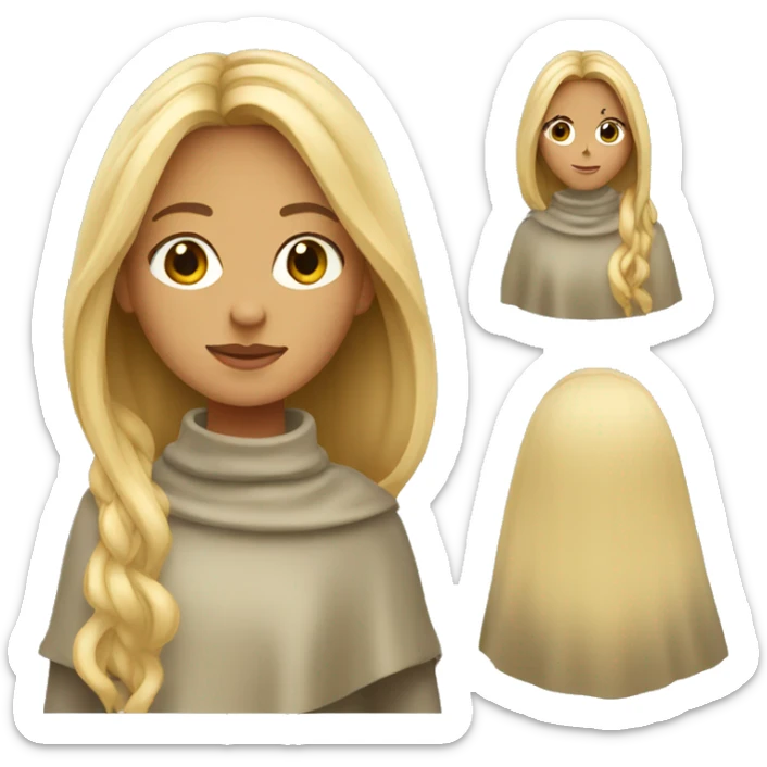 Girl with long blonde hair wearing a turtleneck poncho sticker