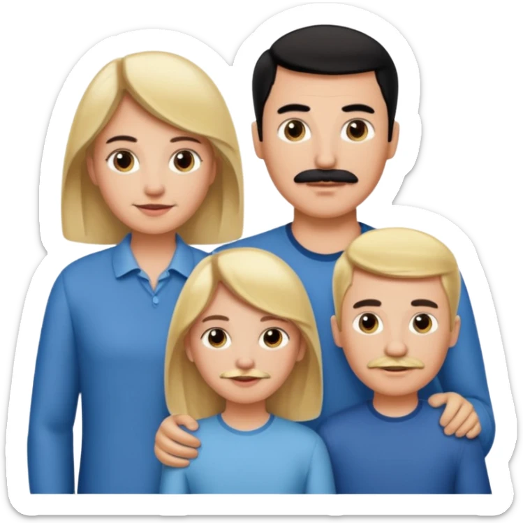 Family of 5. Mom, dad, 2 boys, one girl. Kids have blonde hair. Mom has light brown hair. Dad has black hair with mustache. sticker