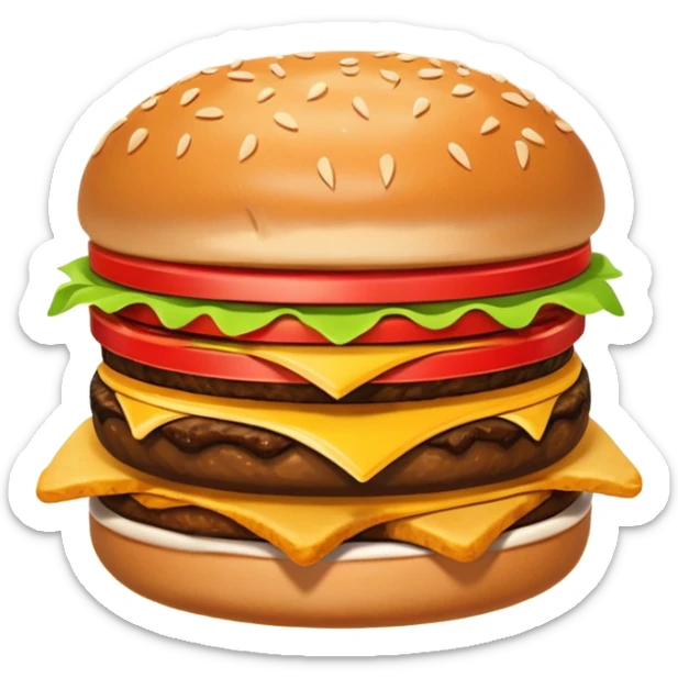 A clean and simple icon of fast food in emoji-style illustration. A burger with fries, nuggets and shawarma, bright and bold colors, simple shapes, flat design, high contrast, inviting and appetizing. sticker
