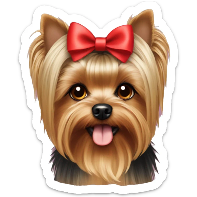 Yorkie face with a red bow on her hair on top of head sticker