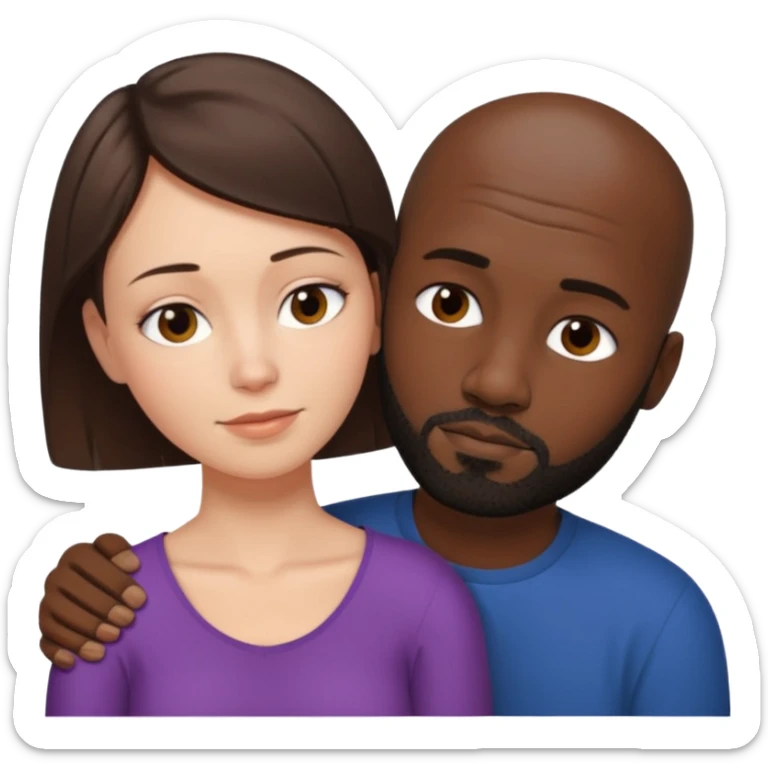 there is a white woman with short brown hair and a black man with no hair and a beard. The woman puts her head on the man's shoulder sticker
