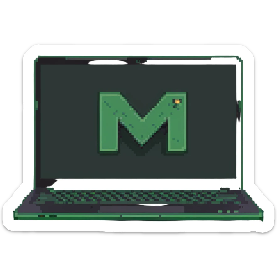 a green laptop having a logo that says cmv on the back of it sticker