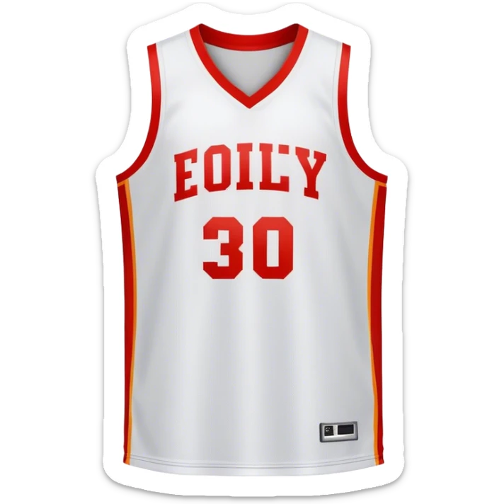 Cinematic Realistic image of a basketball jersey rendered in bold team colors with finely textured fabric and realistic creases, set against an energetic court backdrop with bright, dynamic lighting sticker