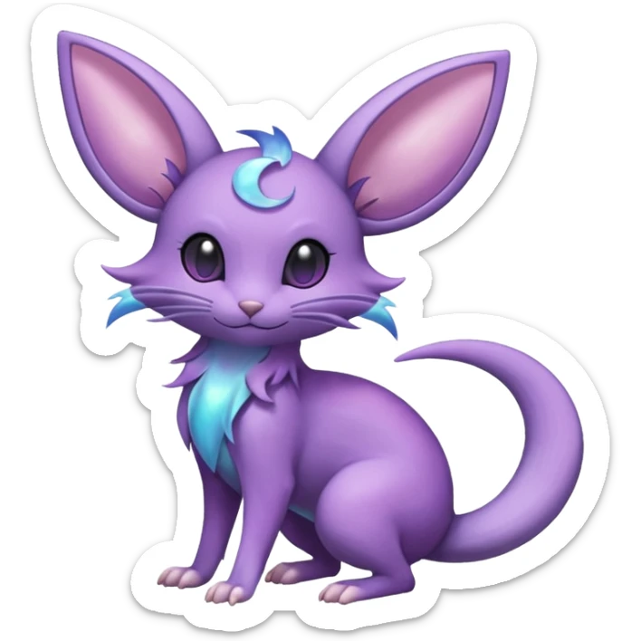 Celestial Crescent Lunar Shiny Glossy Lumine Stellar Rattata-Noibat-Espeon-Purrloin-Fakemon-hybrid-creature (full body) sticker